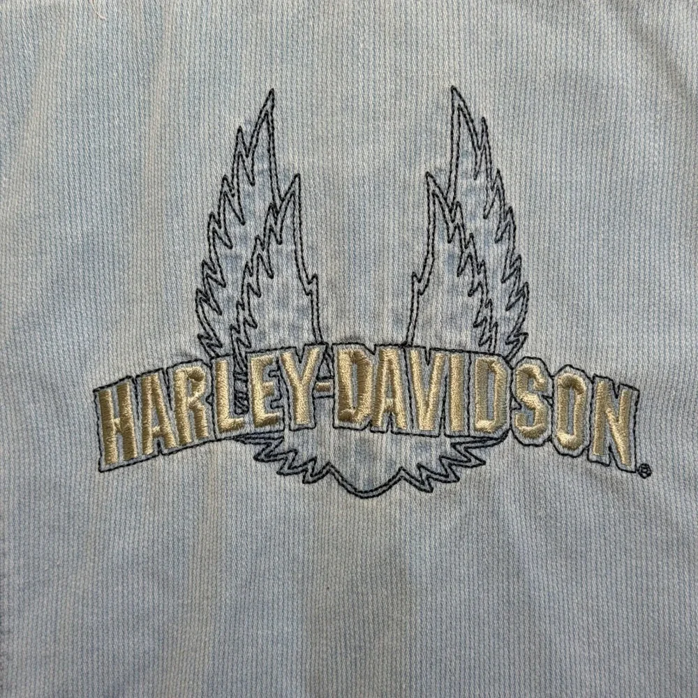Y2K Harley Davidson Denim Vest Biker Blues Womens M Sleeveless Button Shirt